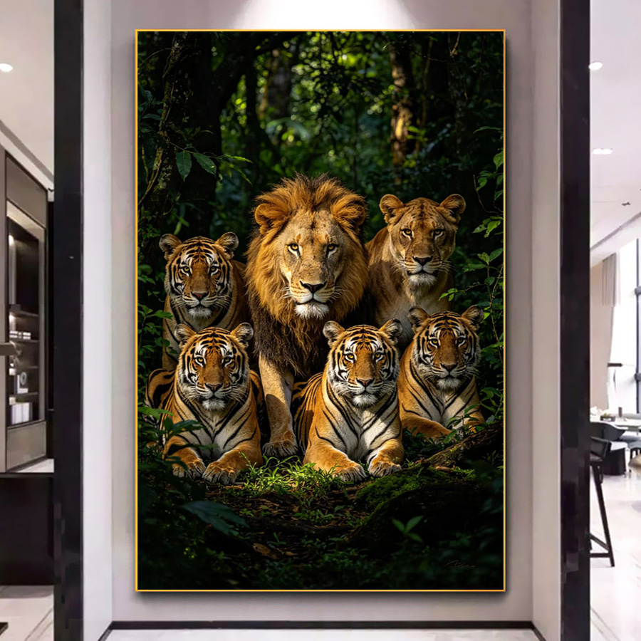 Art And Craft Jungle - 5D DIY Diamantmozaïek Leeuw Tijger Dier