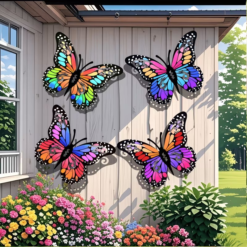 Art Craft Butterfly - 4 stuks kleurrijke metalen vlinderstandbeelden als
