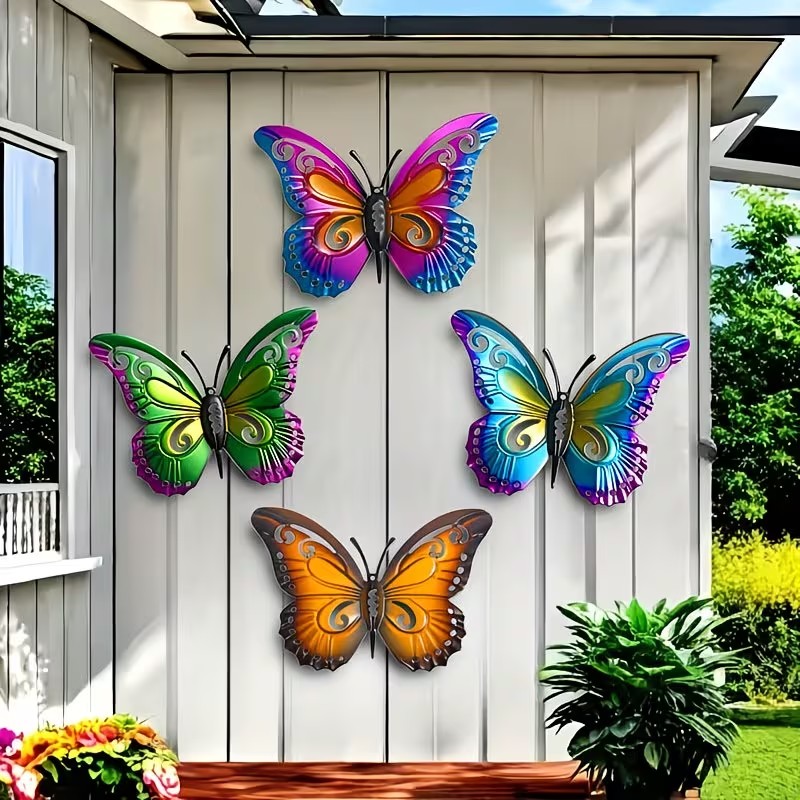 Art Craft Butterfly - 4 stuks kleurrijke metalen vlinderbeelden als