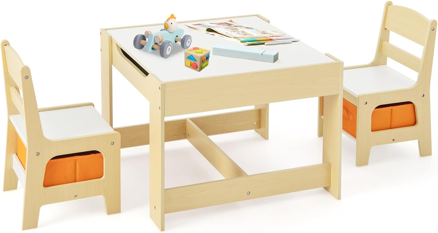 Art Craft Toddler - Kindertafel- en stoelenset, 3-in-1 houten kinderbureau