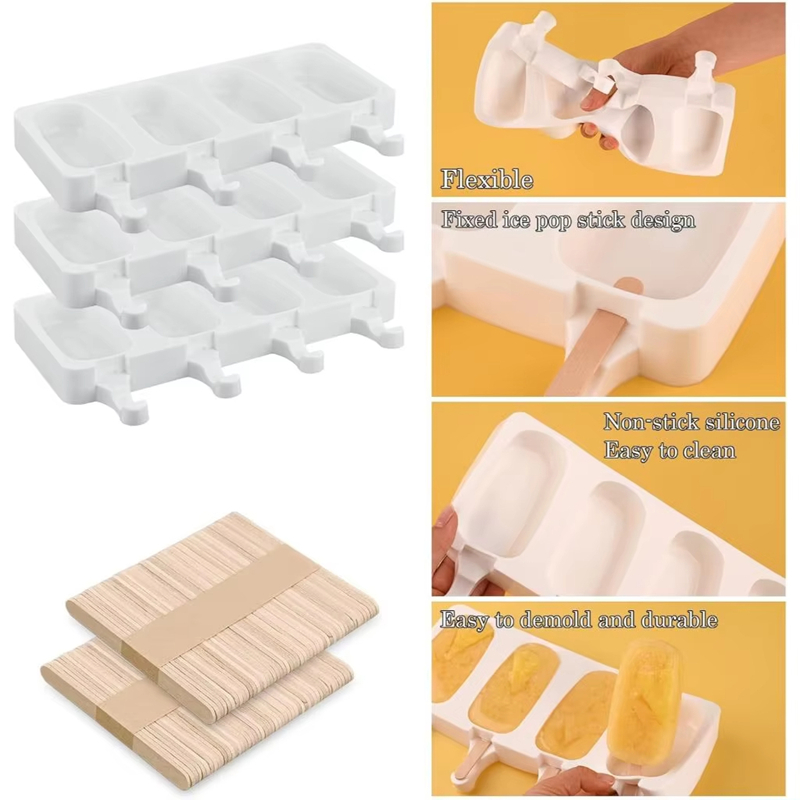 Art Craft Ice Cream - 4-delige grote siliconen ijslollyvormen set, 4