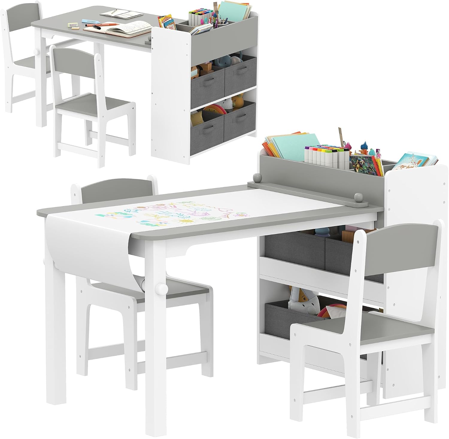 Art Craft Toddler - Kinderkunsttafel & schildersezel stoelenset met papierrol,
